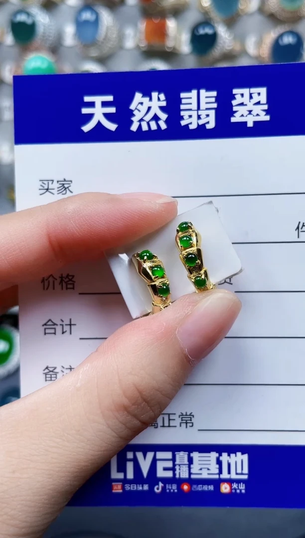 银S925镶嵌翡翠耳饰144