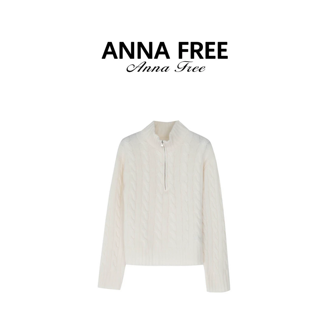 ANNA FREE 2025秋季新款半拉链麻花毛衣立领长袖休闲百搭Z8661