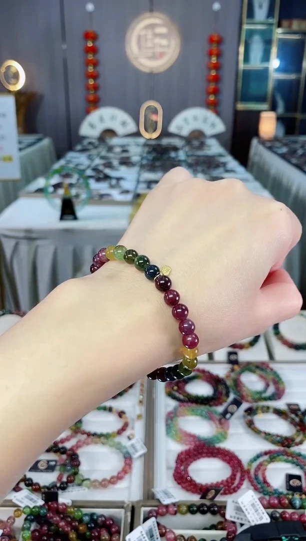 未镶嵌老矿碧玺彩虹单圈手串6mm+碧玺hon多样性发货一条