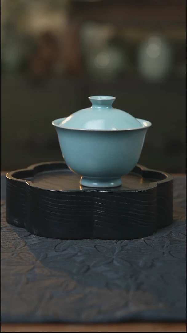 汝瓷 （拾汝）（天青）红颜盖碗