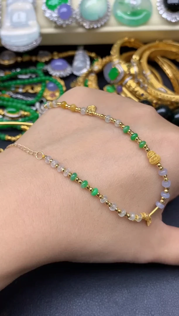 18K金镶嵌手串翡翠281-雪姐翡翠天天见