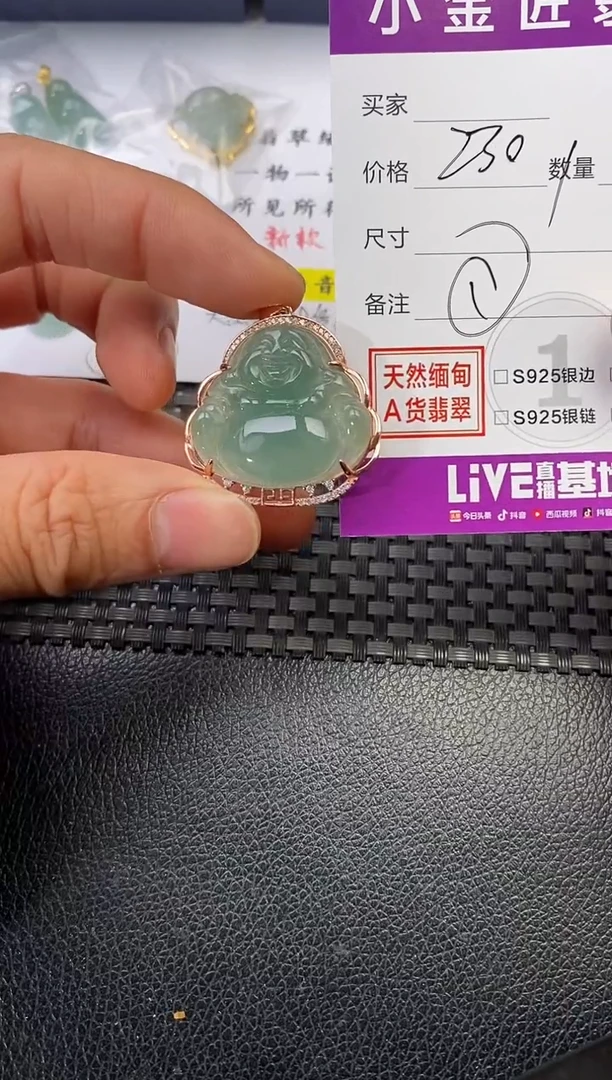 颈饰银S925镶嵌翡翠何**色挂件