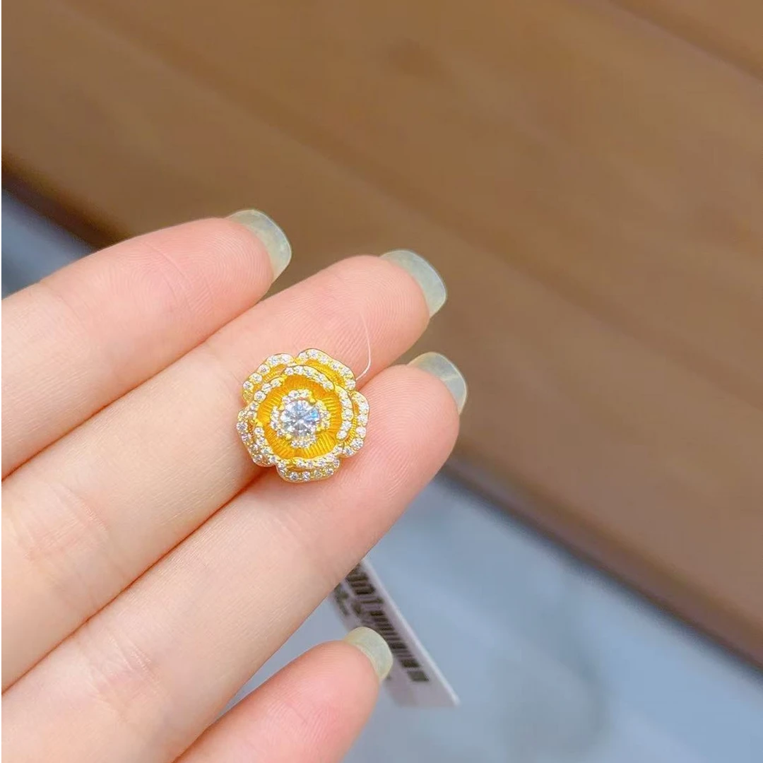 宝裕华黄金足金999 古法莫桑转运玫瑰单吊坠（不含链）