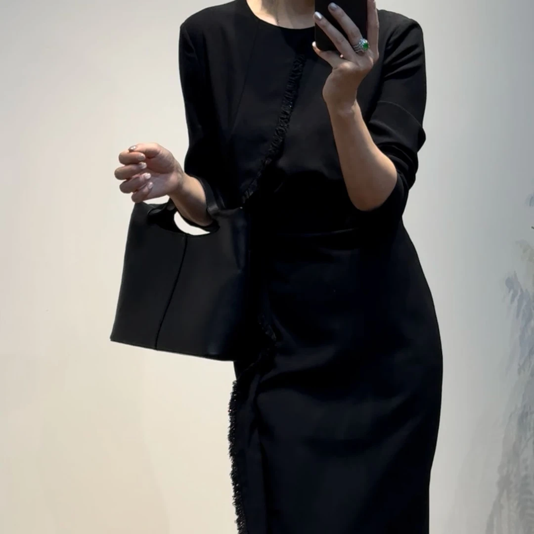 TANTAN 气质通勤显瘦轻奢法式收腰圆领秋季连衣裙2901