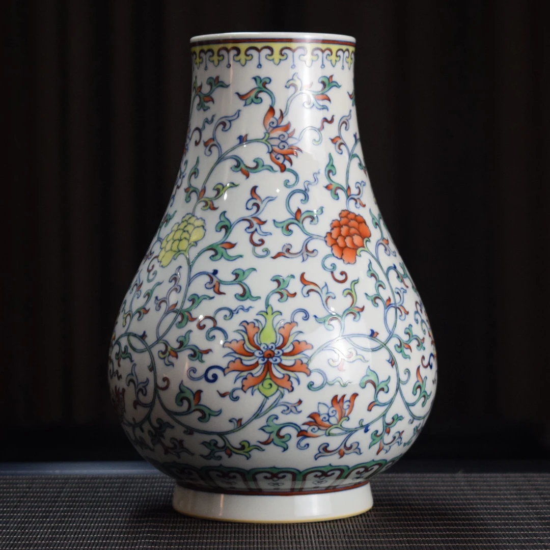 珽珽茶器【涂杏花】斗彩缠枝莲福桶瓶 高25cm 瓷器茶周边