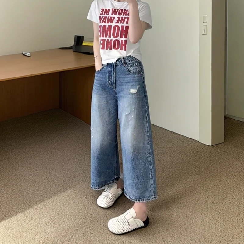 春夏新款阔腿直筒裤子洋气宽松气质时髦流行牛仔裤爆款高腰显瘦女