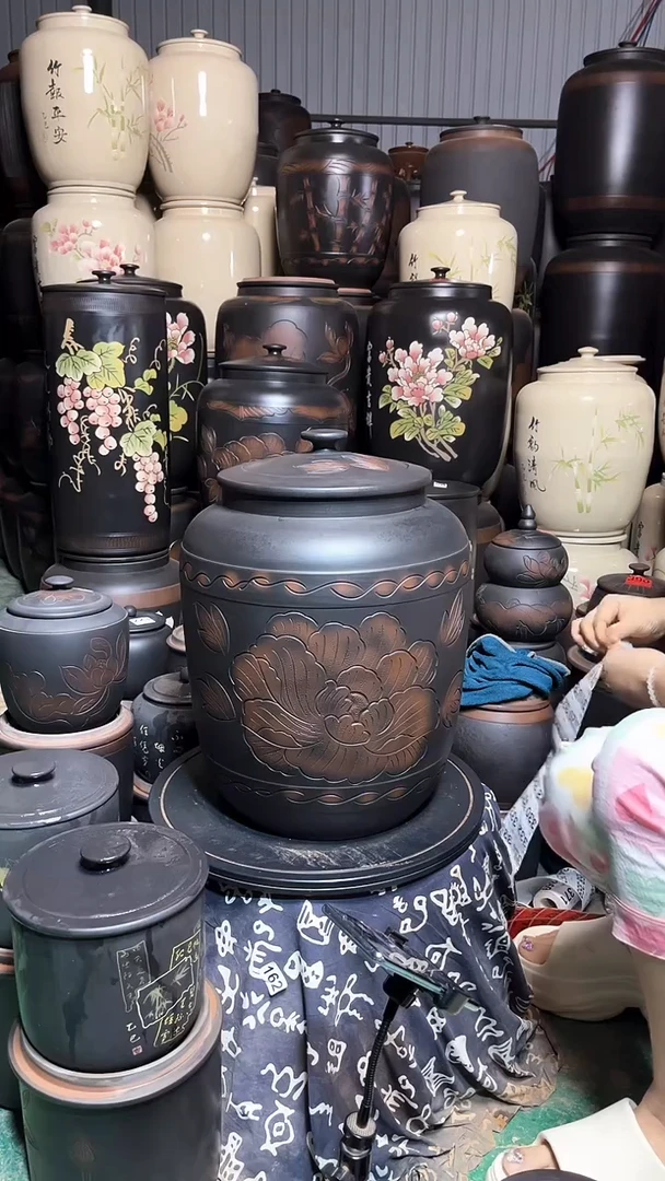 罐瑕疵茶缸高44cm 牡丹花  314