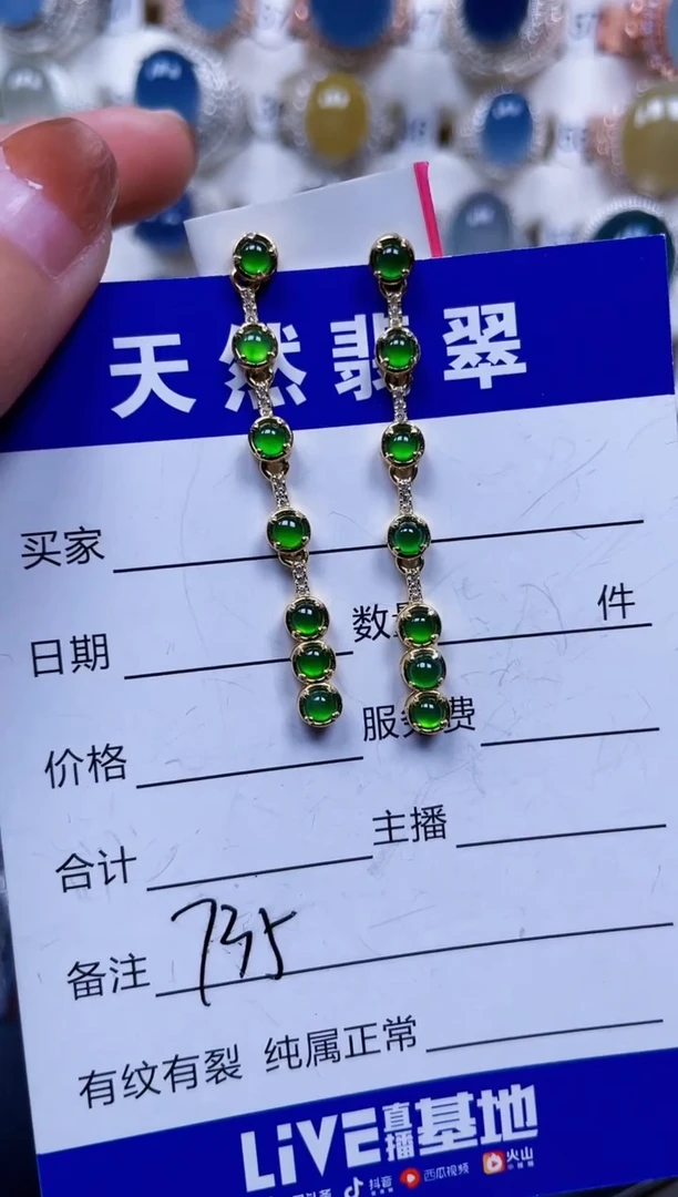 银S925镶嵌翡翠耳饰735