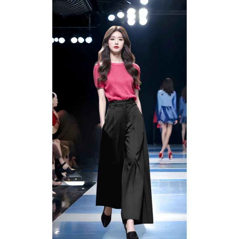 2025新款韩剧穿搭小香风气质高级感红色背心上衣阔腿裤套装女夏季