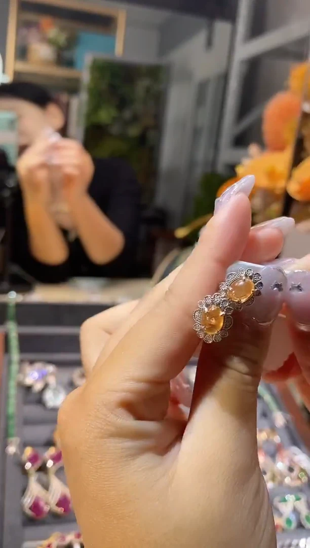 未镶嵌耳饰石榴石（芬达石）天然芬达石耳饰