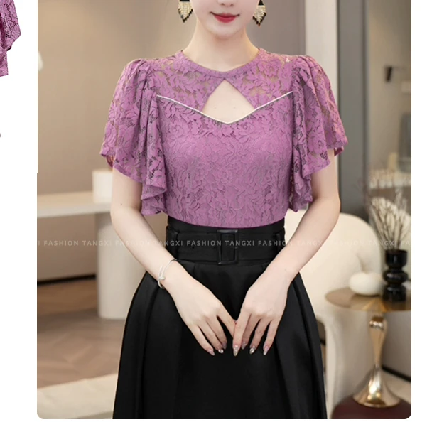 现货2025夏季新款【2015】气质时尚紫色优雅显瘦洋气短款小衫上衣女