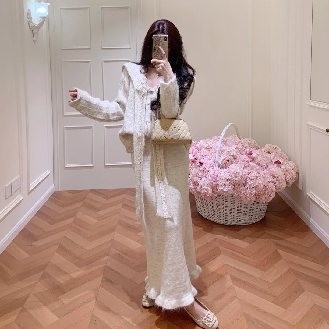 法式富家千金感针织上衣女2025新款秋冬季一整套穿搭高级感半身裙