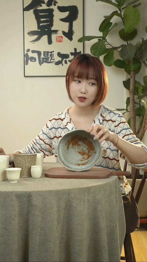 碗【福】手塑 双耳深钵【焦糖】