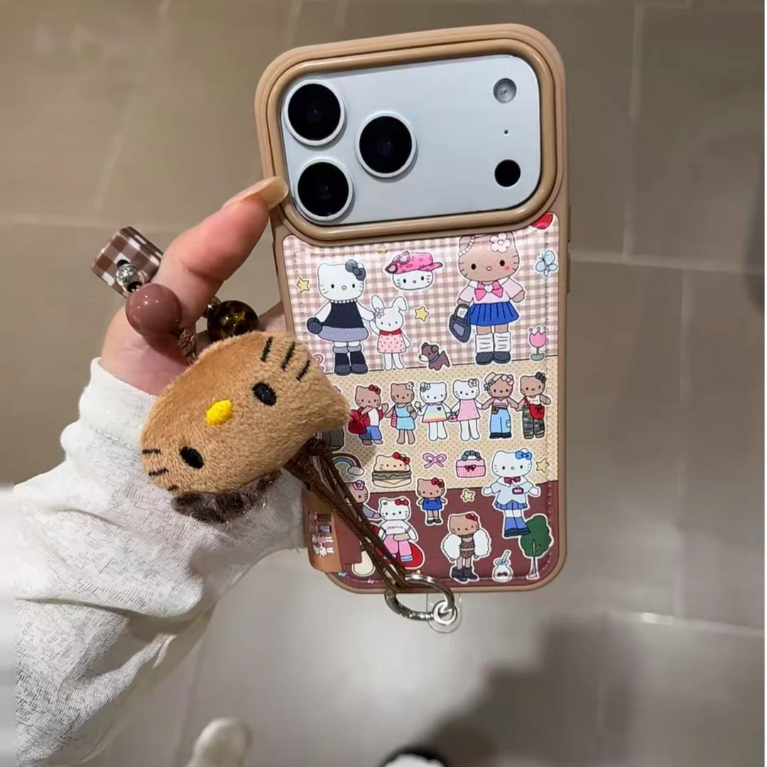 可爱凯蒂猫手牵手链条适用苹果17promax手机壳iPhone17pro手提16