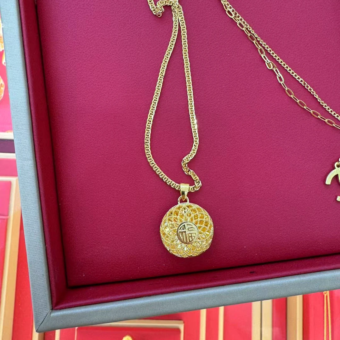 吊坠足银 项链时尚复古女王双面经典金色