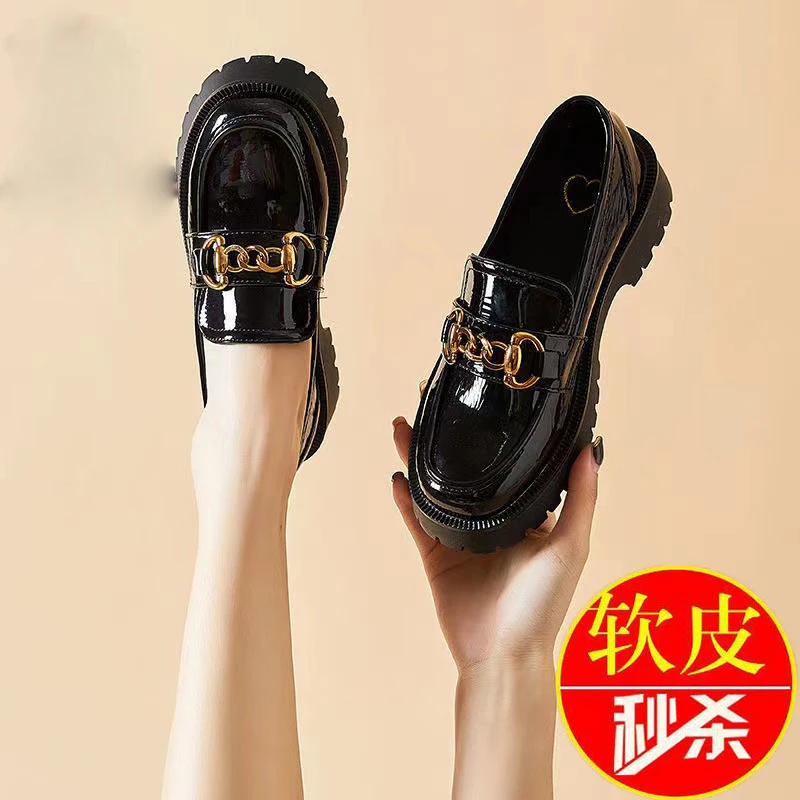 G新款乐福鞋软底舒适时尚百搭气质单鞋女黑色英伦小皮鞋学院风