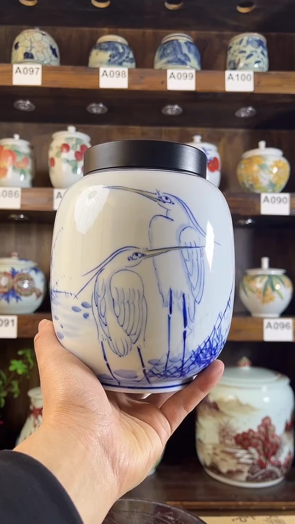 【闪购商品】纯手工手绘一鹭连升储物罐