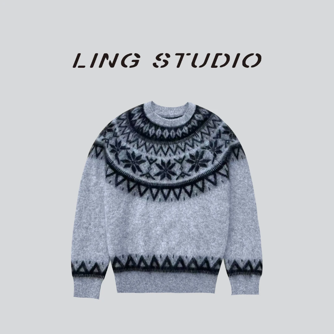 LING/STUDIO『费尔引力』拉绒100%绵羊毛氛围感撞色减龄毛衣5121103
