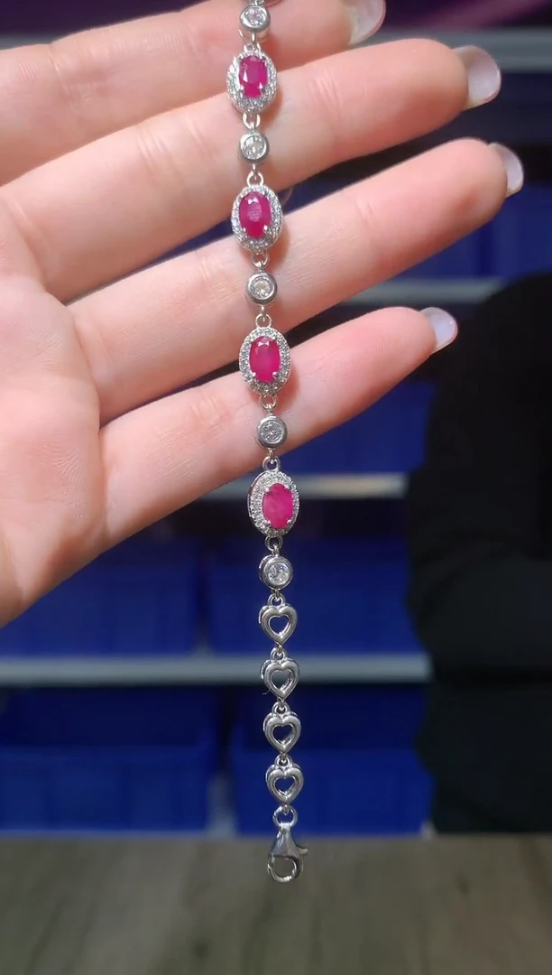 银S925镶嵌手链红宝石【宝石世家严选】