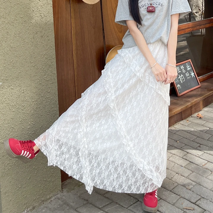 吼咪homie女装复古拼接蕾丝半身裙