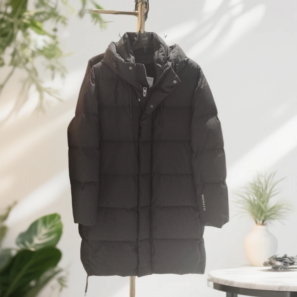 半帛.獭兔长款加厚连帽男女同款羽绒服