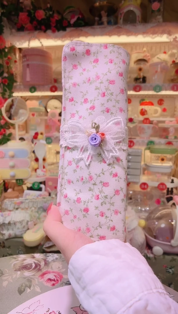 小碎花化妆笔袋粉色——手工制作品质好！