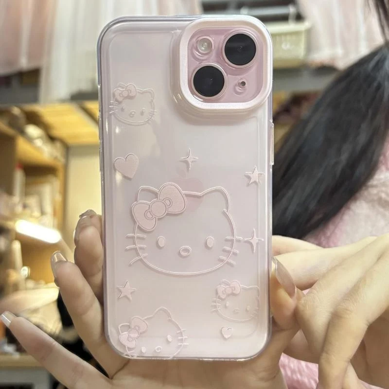 线条粉爱心KT头适用苹果iPhone17pro14小米15promax华为p80手机壳