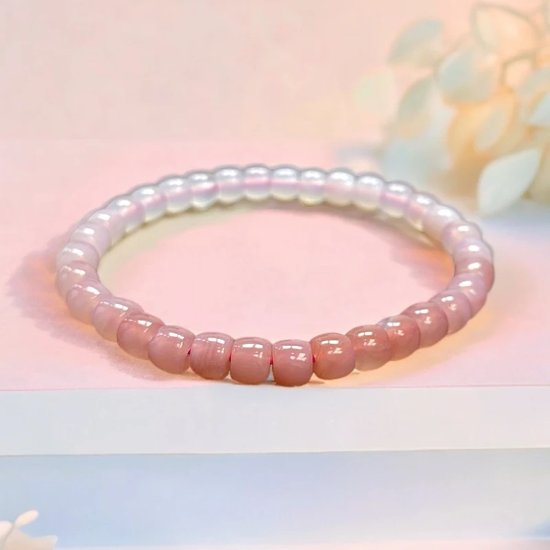 A013-桃之夭夭荔枝冻渐变玛瑙手串女款直切手链原创百搭款