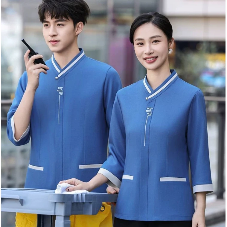 保洁工作服七分袖女酒店宾馆客房物业商场售楼部阿姨清洁服装中袖