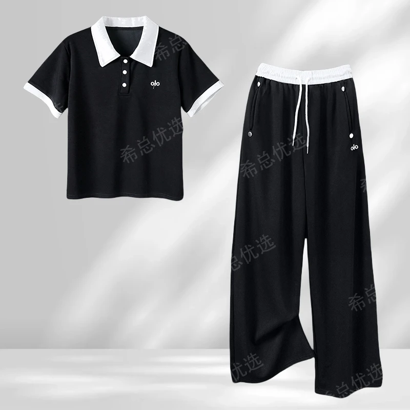 2025夏季POLO休闲上衣长裤套装两件套新款气质刺绣百搭时尚套装女