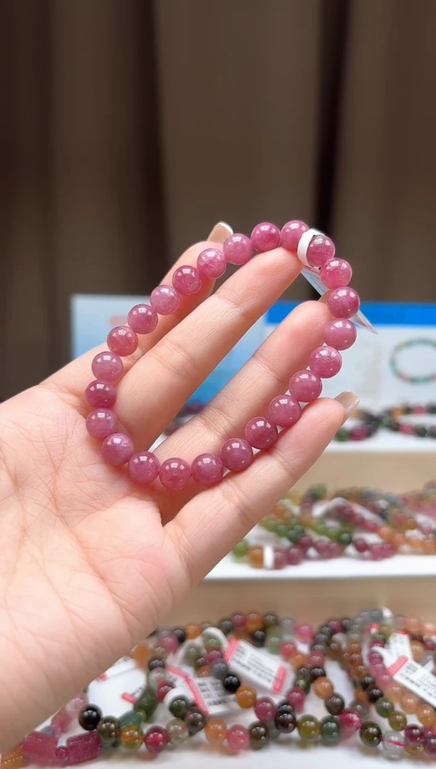 未镶嵌手串碧玺8mm巴西老料纯玫红色碧玺单圈手串