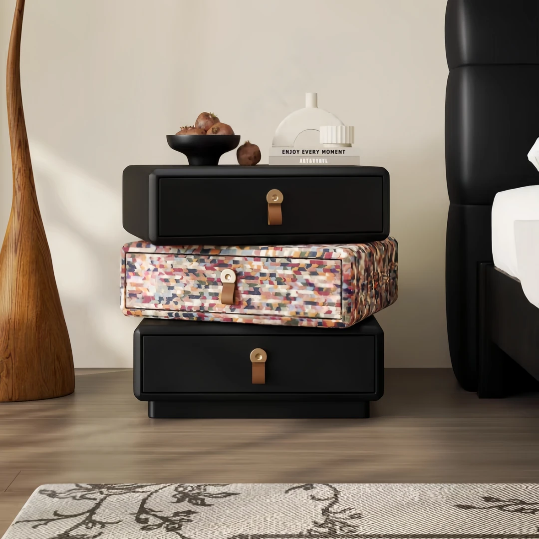 设计感意式极简可旋转实木卧室床头柜创意轻奢高级卧室储物柜