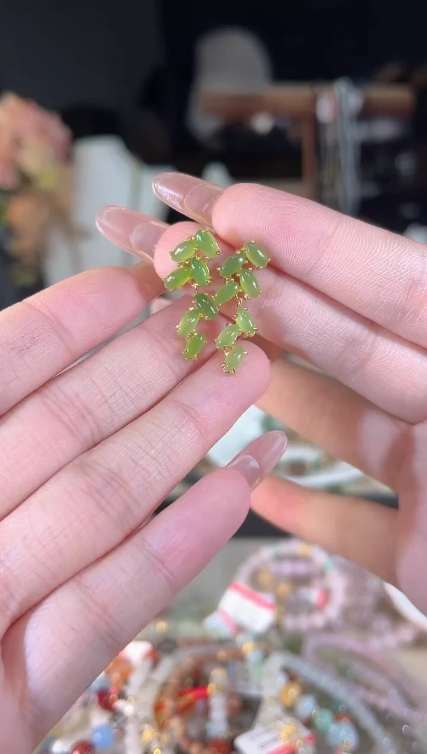 和田玉银S925镶嵌耳钉多样性发货其一