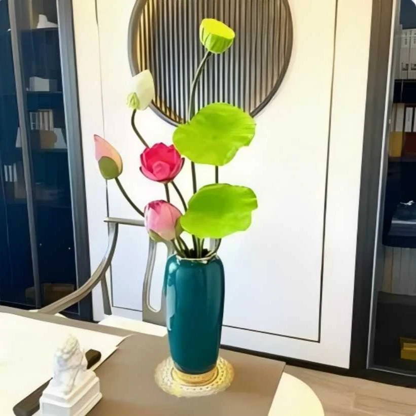 荷花仿真花荷叶莲蓬周岁布置摆件客厅花艺摆设插花装饰品酒店造景