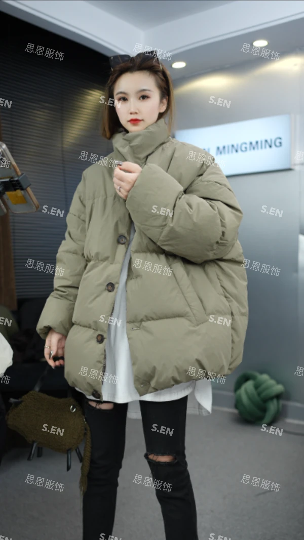 【明明】2025冬季新款欧洲站休闲内里拼接格子短款羽绒服女056