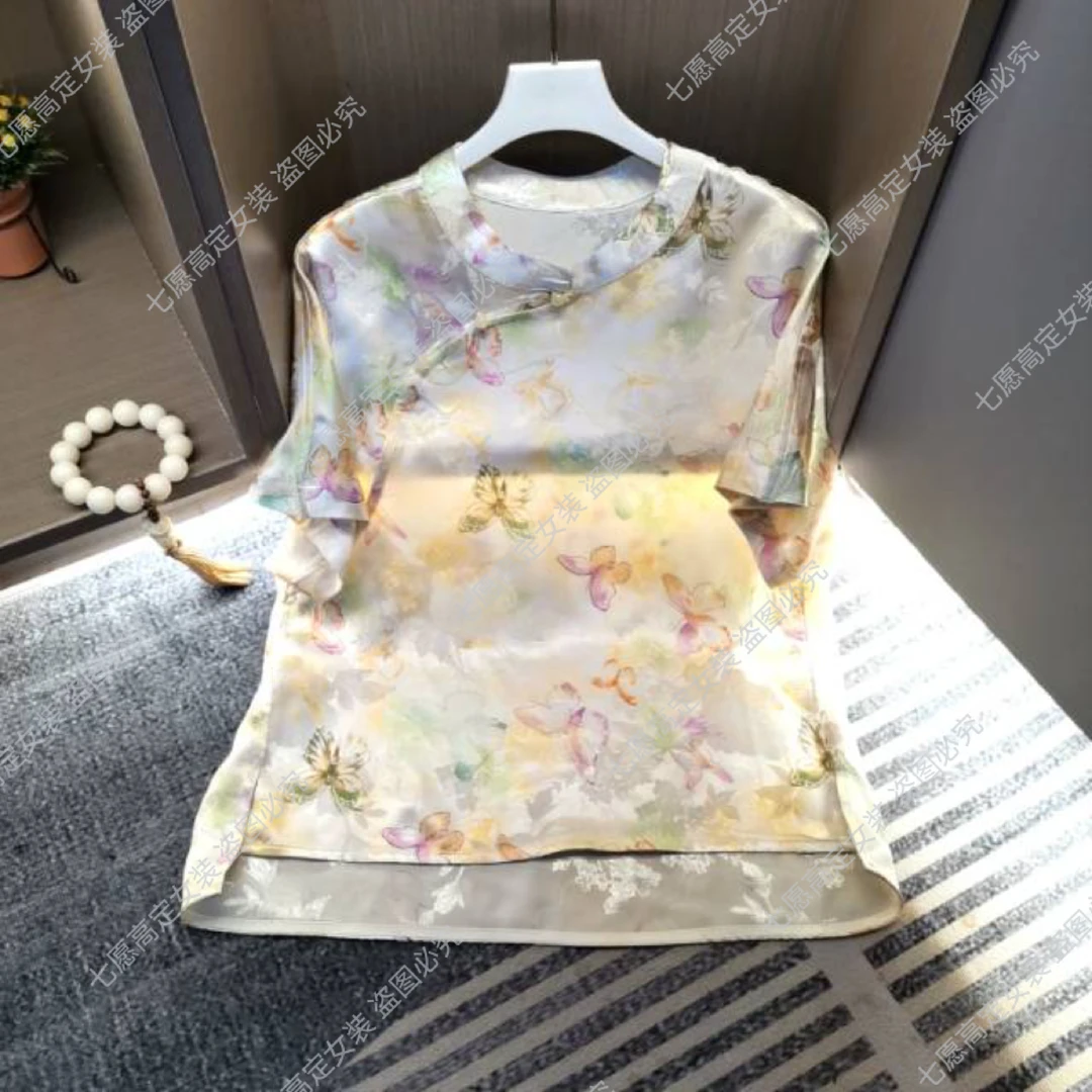 【蝶恋花小衫】夏季时尚气质百搭蝴蝶花色上衣2334