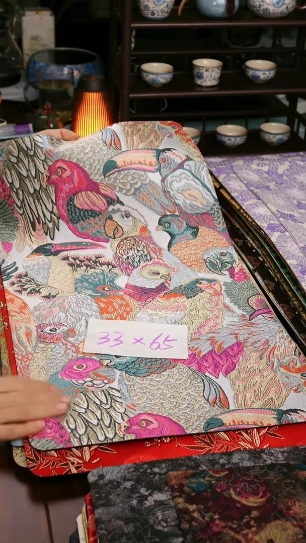 【鹦鹉粉单面】中国风干泡织锦茶席33*65