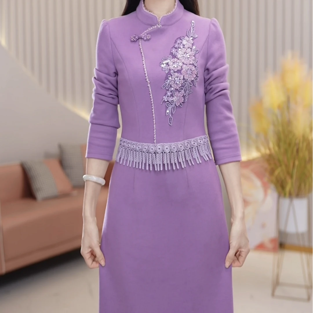 [思琪定制]冬季新款5560# 时尚 减龄 显瘦 收腰 修身 百搭连衣裙