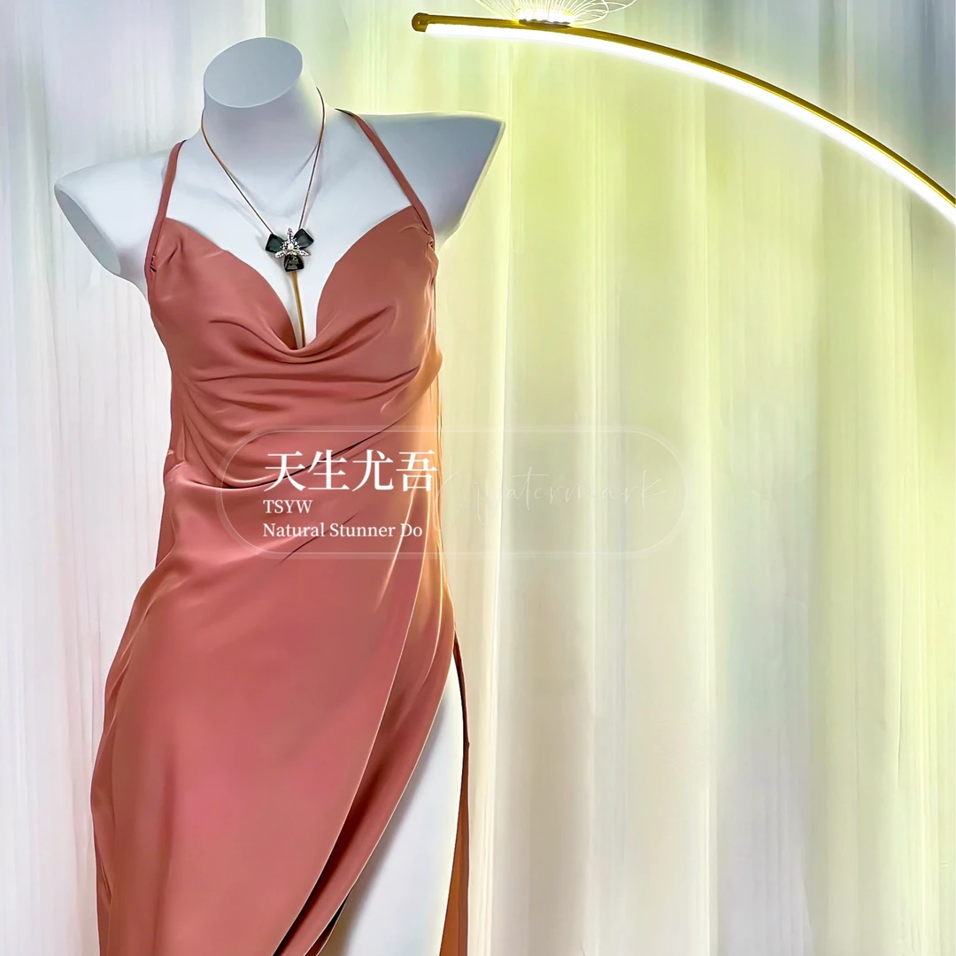 【欲梦】私房开衩诱惑纯色吊带睡裙