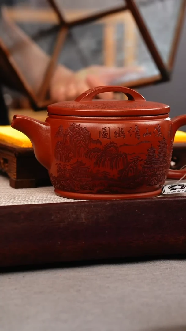 茶壶紫砂龙血砂 汉瓦 刻绘