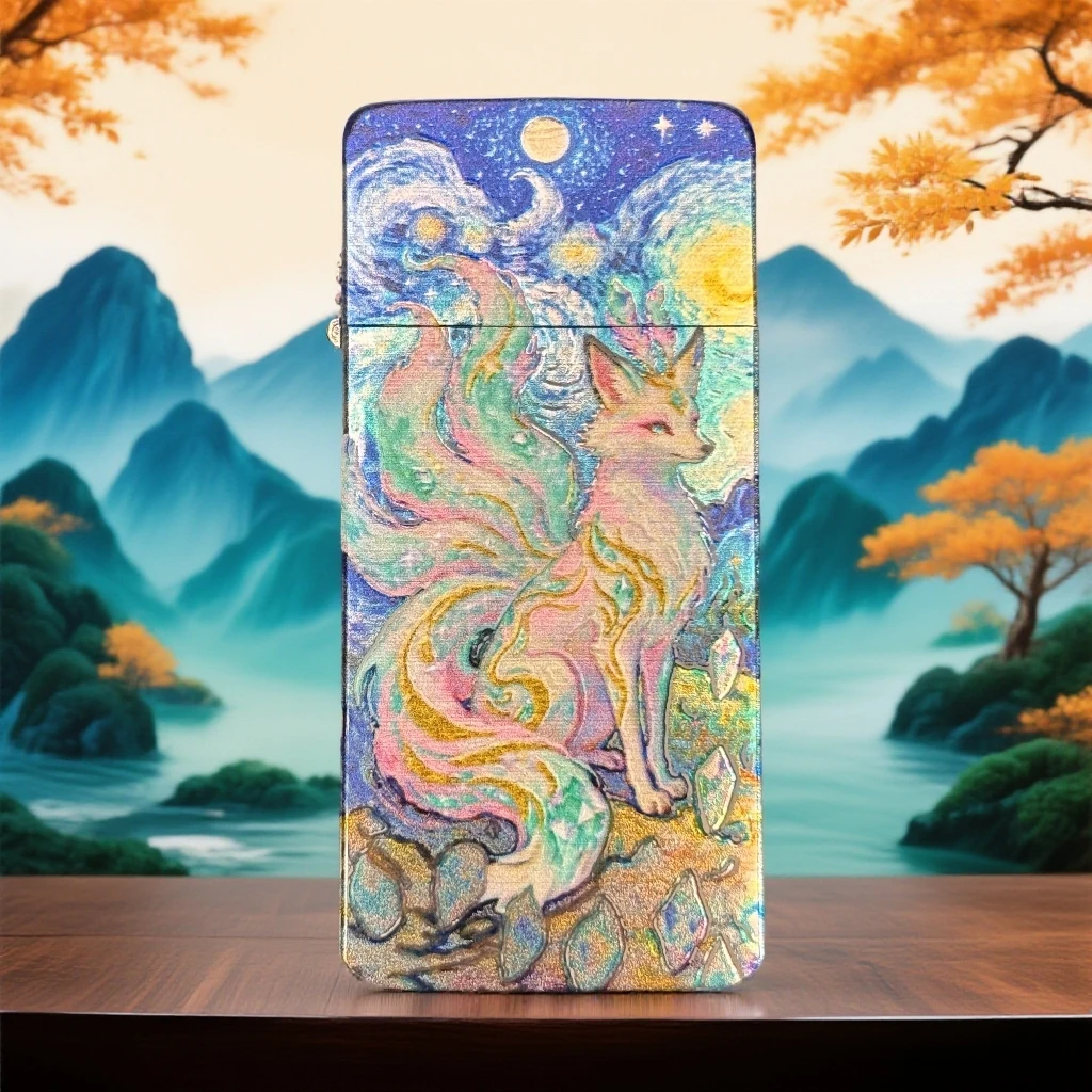 埃菲尔E03白镍梵高九尾狐浮雕防风煤油打火机 (不带油)