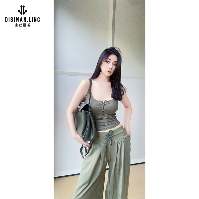 迪丝嫚苓灰绿色针织上衣时尚休闲百搭修身通勤女士无袖原创优雅感