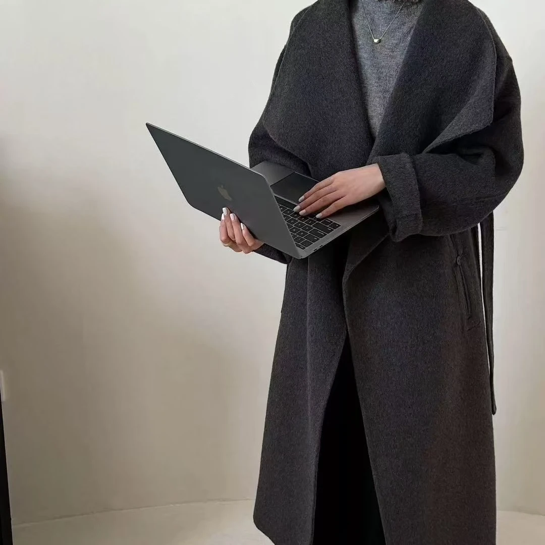 韩系冬季新款荷叶领气质双面羊毛大衣#2723