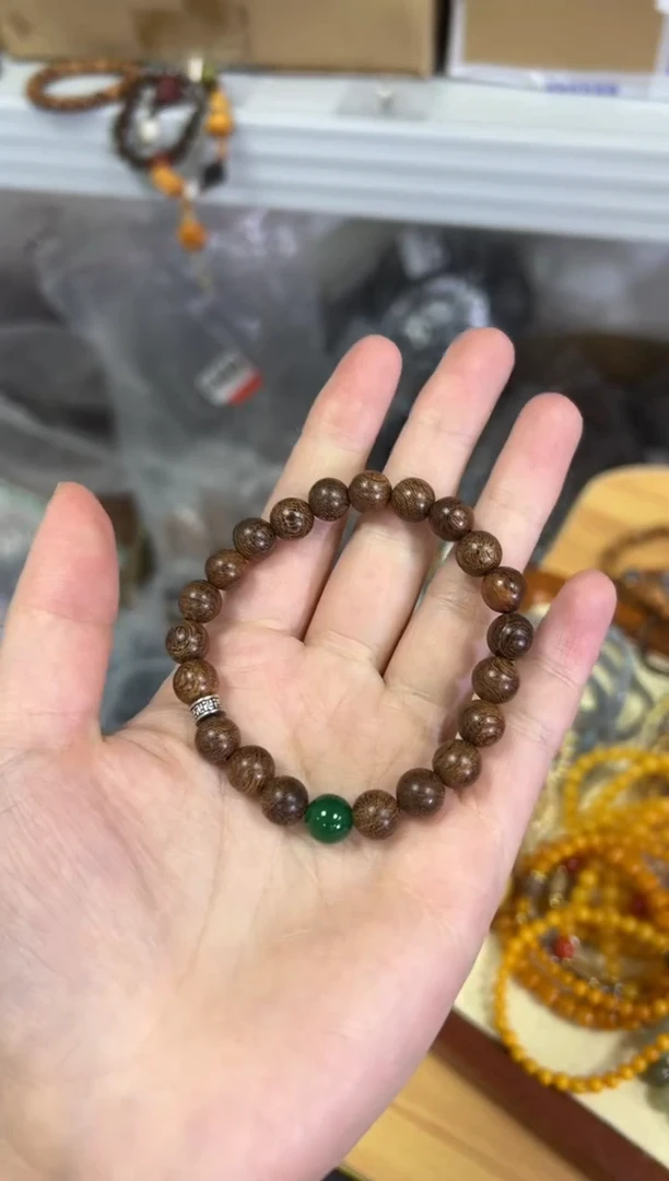 【闪购商品】苏木（金丝檀）手串未镶嵌金丝檀木绿玛瑙款手串[595]