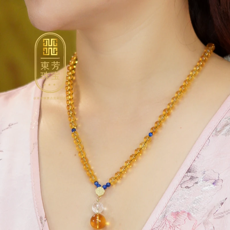 東芳珠宝-6mm/13mm墨西哥天然蓝珀项链蓝珀项链琥珀项链气质项链