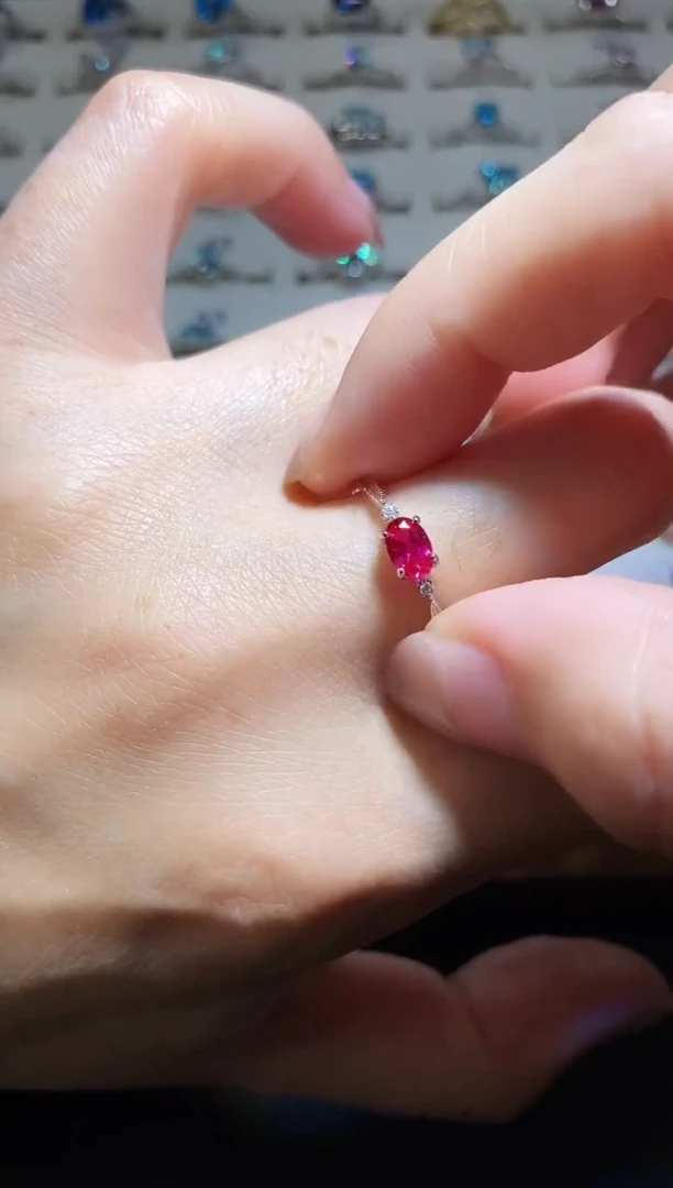 红宝石戒指银S925镶嵌S925