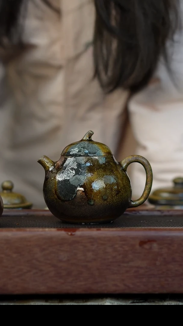 茶壶紫砂柴烧紫砂天青茄瓜180cc