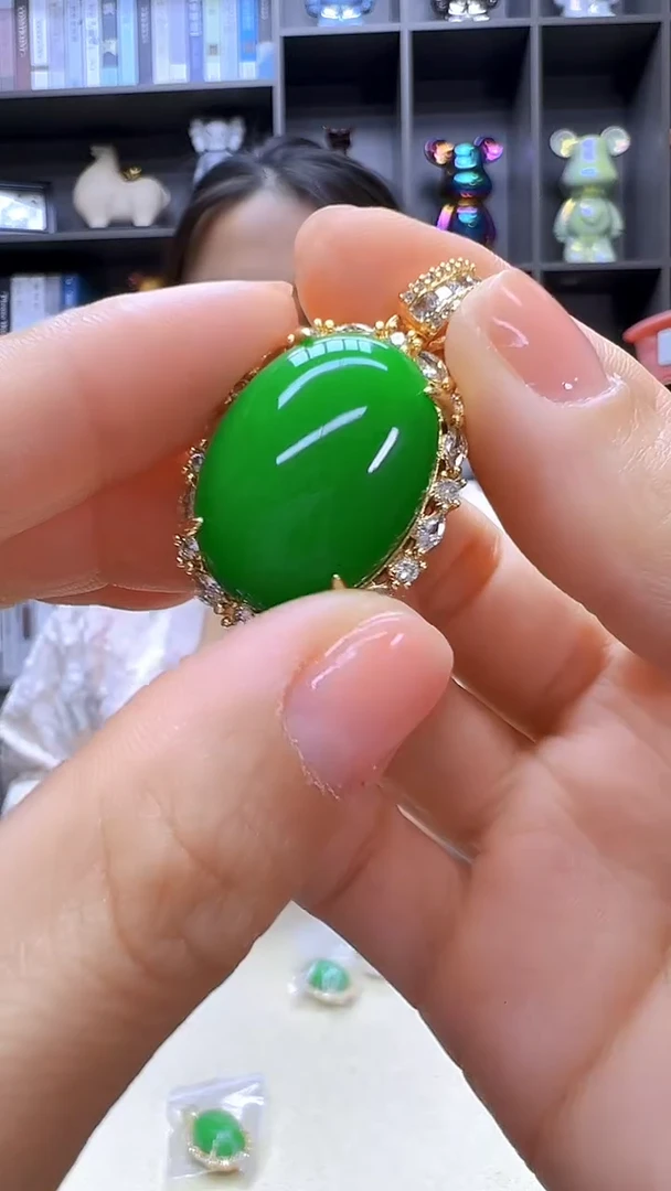 翡翠14K金镶嵌颈饰沉白diy劲饰