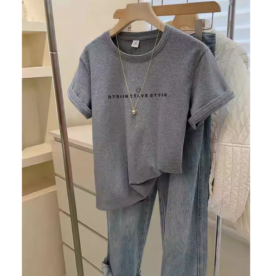 圆领正肩显瘦磨毛短袖t恤女时尚百搭上衣厚款打底衫2025春夏秋季