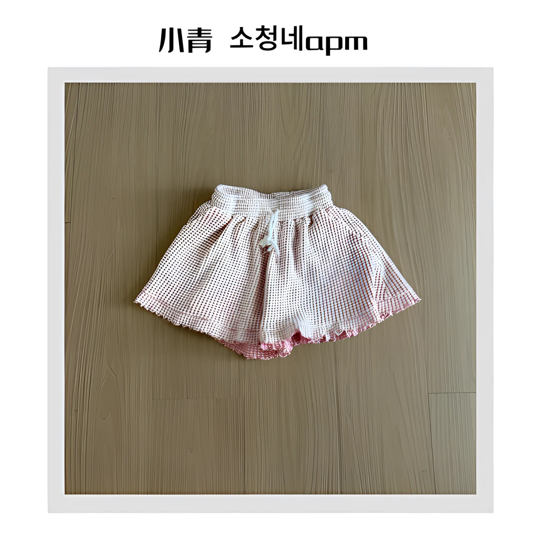 韩国东大门 公鸡/芭蕾风木耳边格子短裤